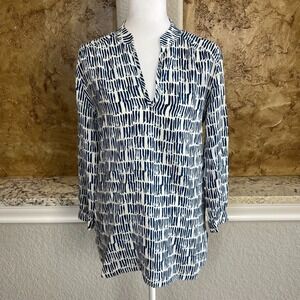 Amanda Uprichard 100% Silk Popover Tunic Top Women's P‎ Geometric Blue White USA